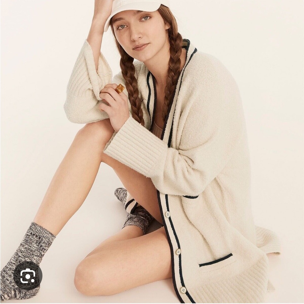 J. Crew Cream Open-Front Cardigan with Black Trim - Picture 2 of 5